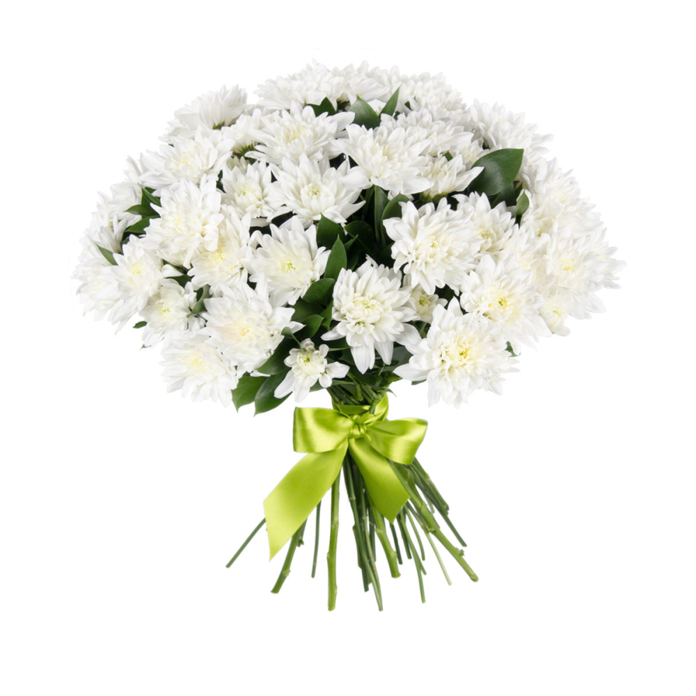 Букет средний «Белый ангел» – скульптурная чистота белых хризантем