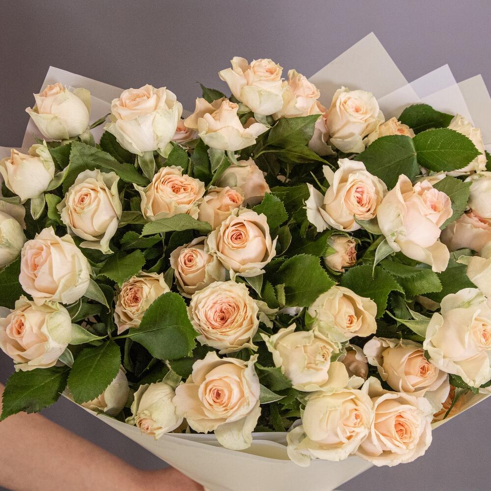 Букет «Персик» – пышные кустовые розы нежно-персикового оттенка Альметьевск Республика Татарстан