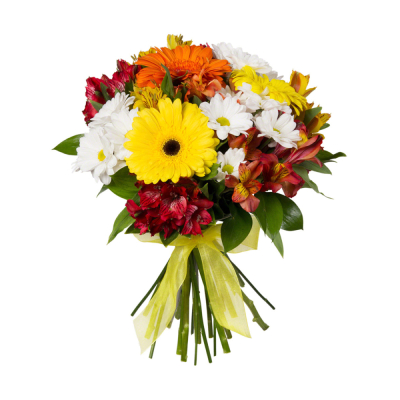 Букет «Красочный фонтан» — яркая симфония из альстромерий, гербер и хризантем Альметьевск Республика Татарстан