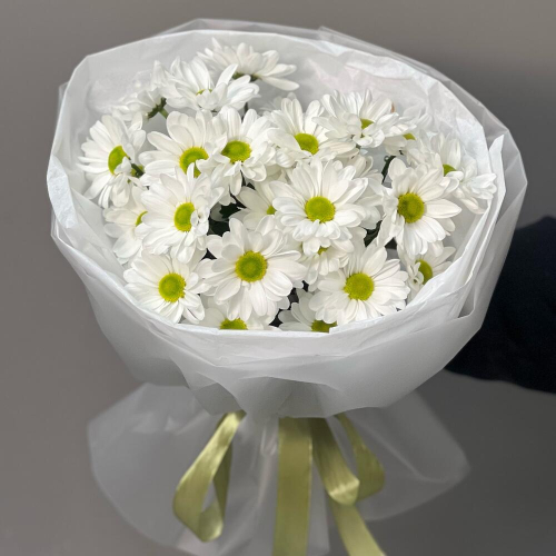 Букет «Ромашковый» – нежные белые хризантемы в деревенском стиле Альметьевск Республика Татарстан
