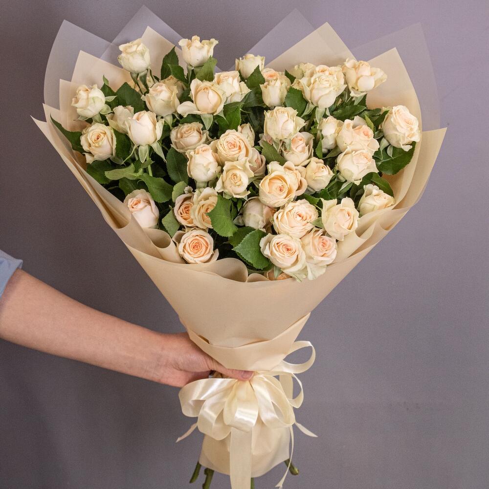 Букет «Персик» – пышные кустовые розы нежно-персикового оттенка Альметьевск Республика Татарстан