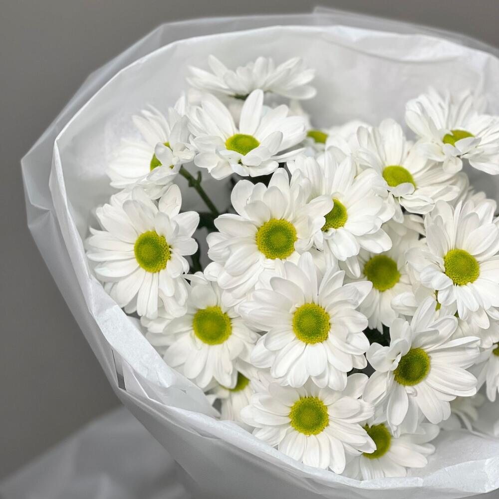 Букет «Ромашковый» – нежные белые хризантемы в деревенском стиле Альметьевск Республика Татарстан