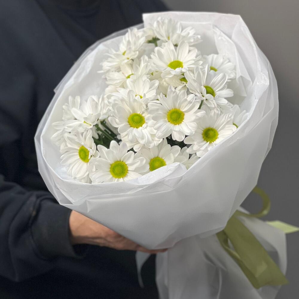 Букет «Ромашковый» – нежные белые хризантемы в деревенском стиле Альметьевск Республика Татарстан