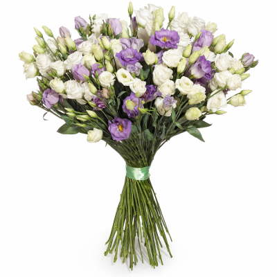 Изысканный букет из белых и фиолетовых эустом – гармония контрастов Альметьевск Республика Татарстан