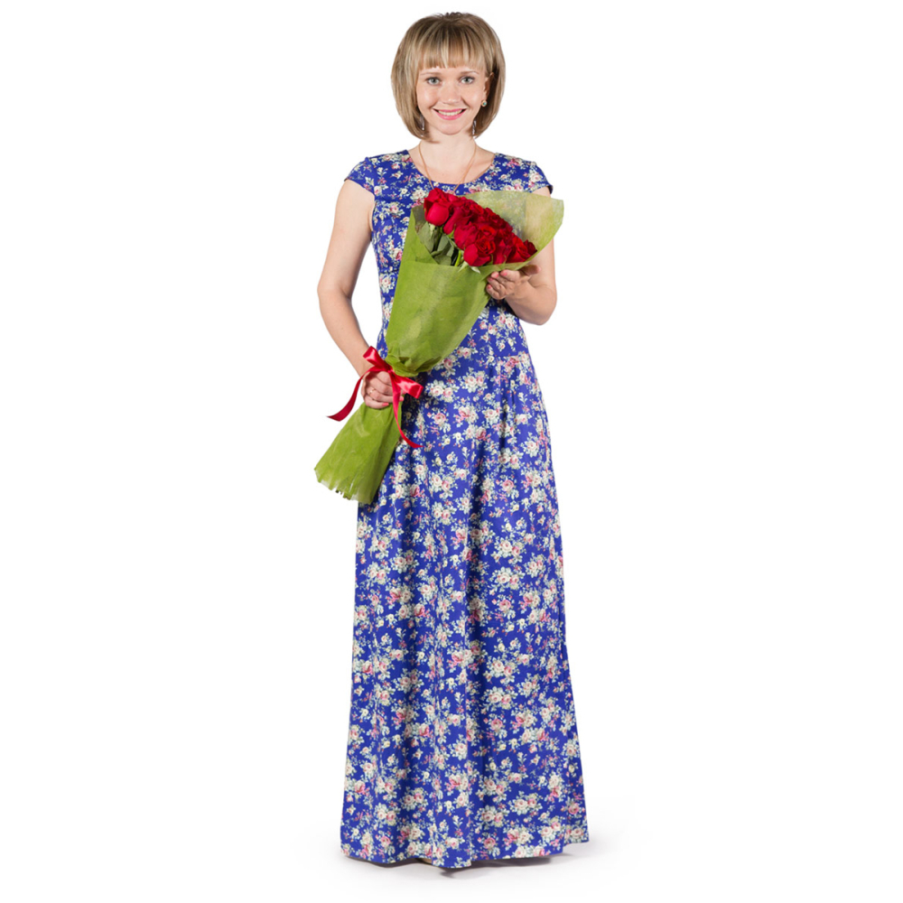 Букет из 21 красной розы в фетре