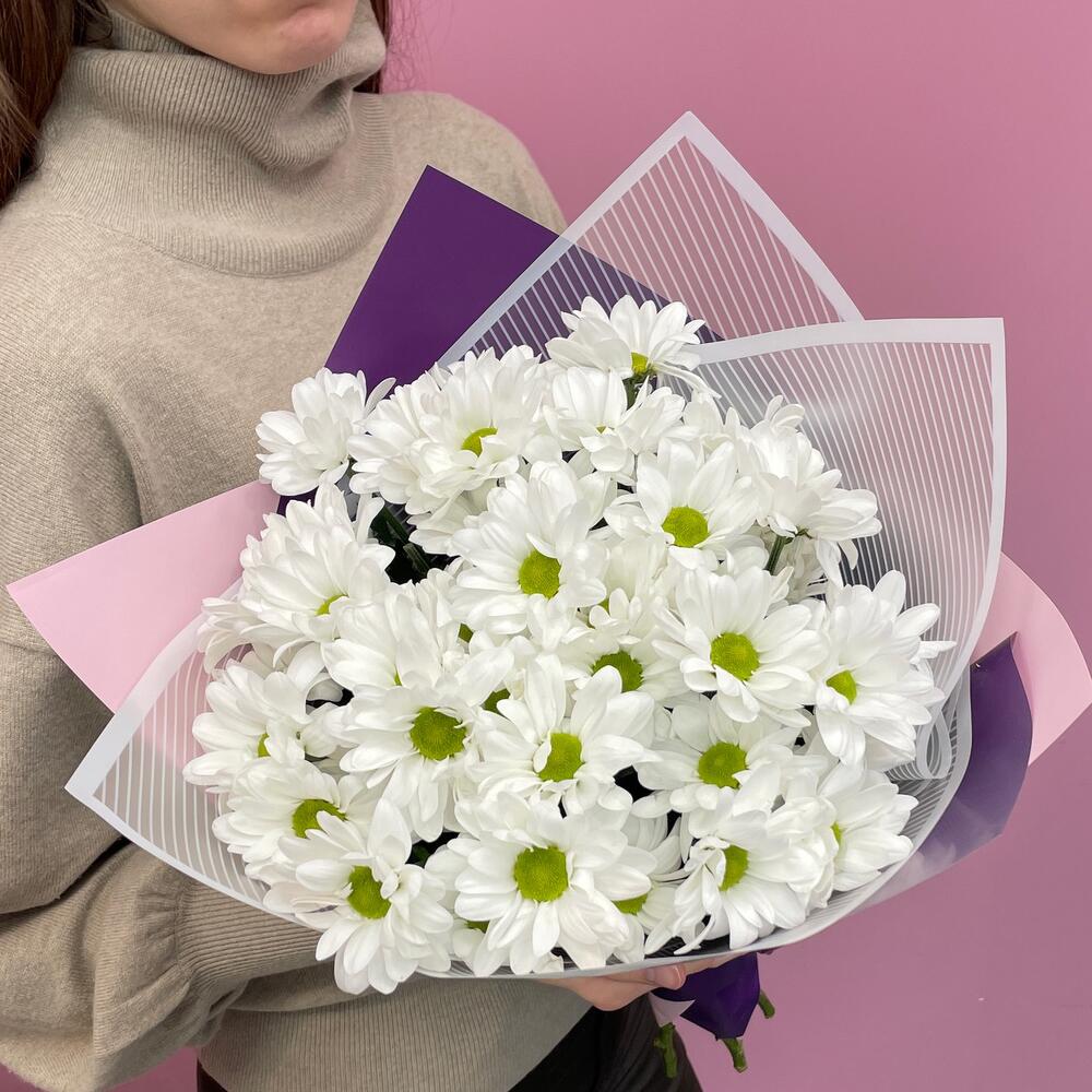 Букет «Весеннее настроение» – свежесть белых хризантем Альметьевск Республика Татарстан