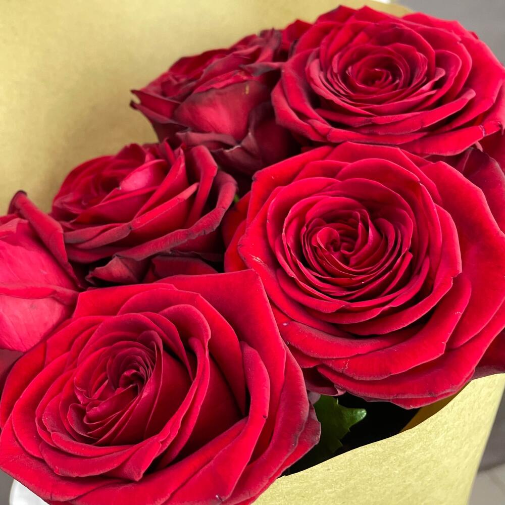 Букет из 7 красных роз в крафте – страсть в стильной упаковке Альметьевск Республика Татарстан