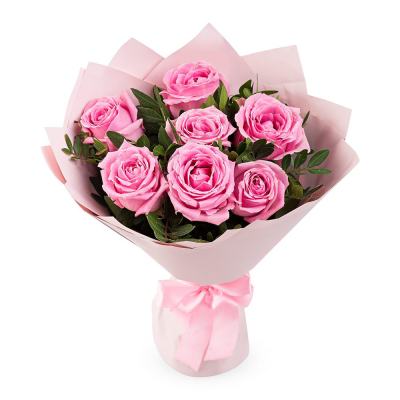 Букет из розовых роз с фисташкой – нежность в каждом лепестке Альметьевск Республика Татарстан