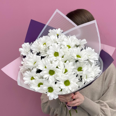 Букет «Весеннее настроение» – свежесть белых хризантем Альметьевск Республика Татарстан