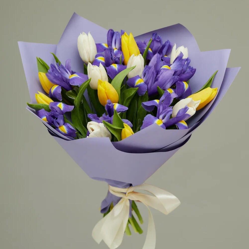 Букет из ирисов и тюльпанов «Весна» Альметьевск Республика Татарстан