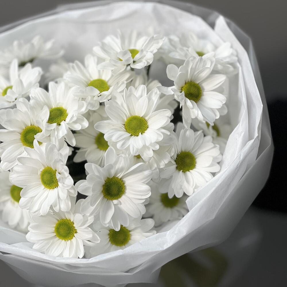 Букет «Ромашковый» – нежные белые хризантемы в деревенском стиле Альметьевск Республика Татарстан