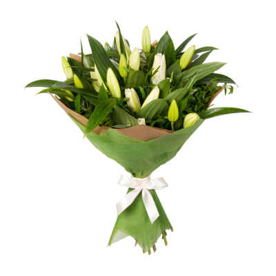 Нежный букет из лилий с фисташкой – элегантность в каждой детали Альметьевск Республика Татарстан