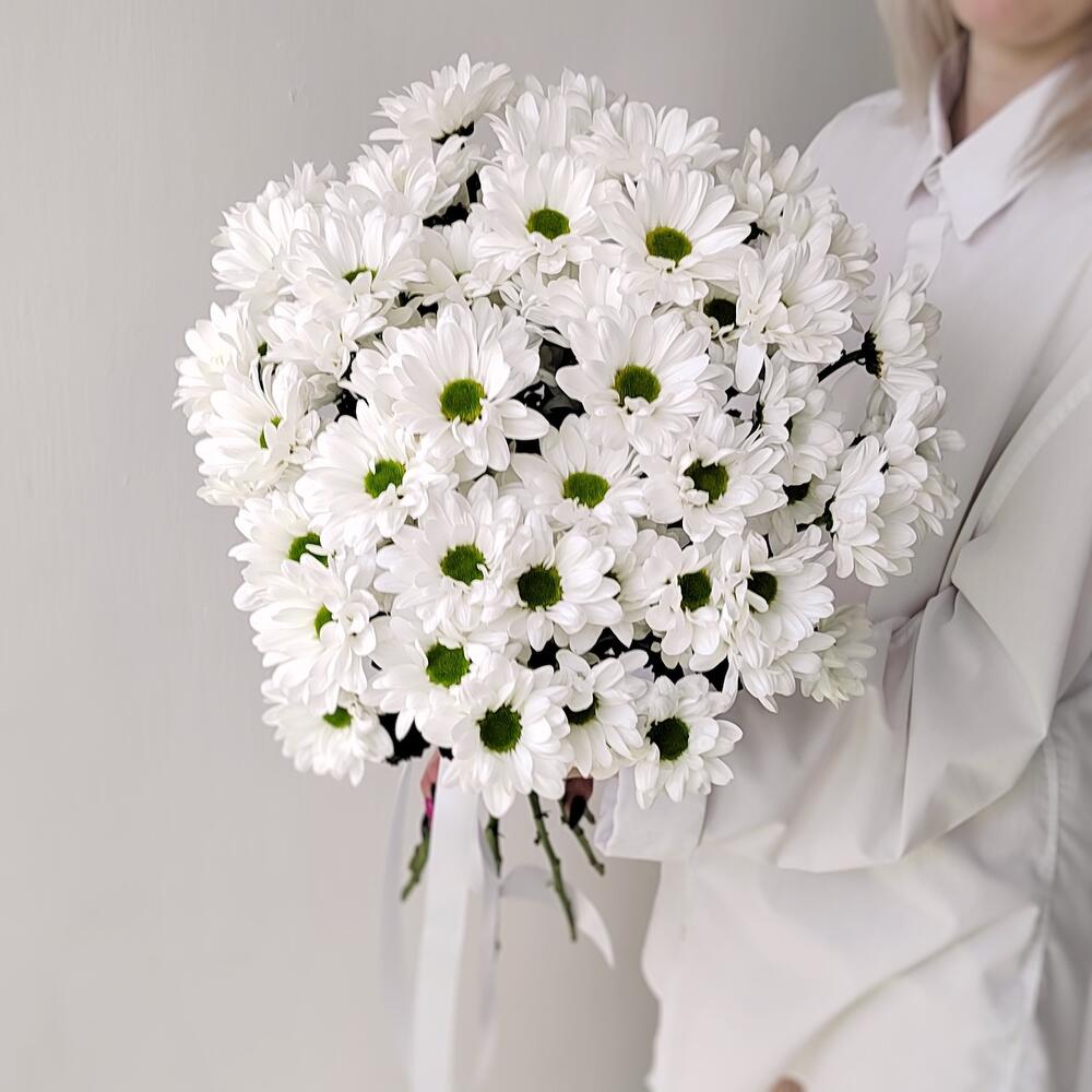 Букет «Ромашка» – 9 белоснежных хризантем в деревенском стиле Альметьевск Республика Татарстан