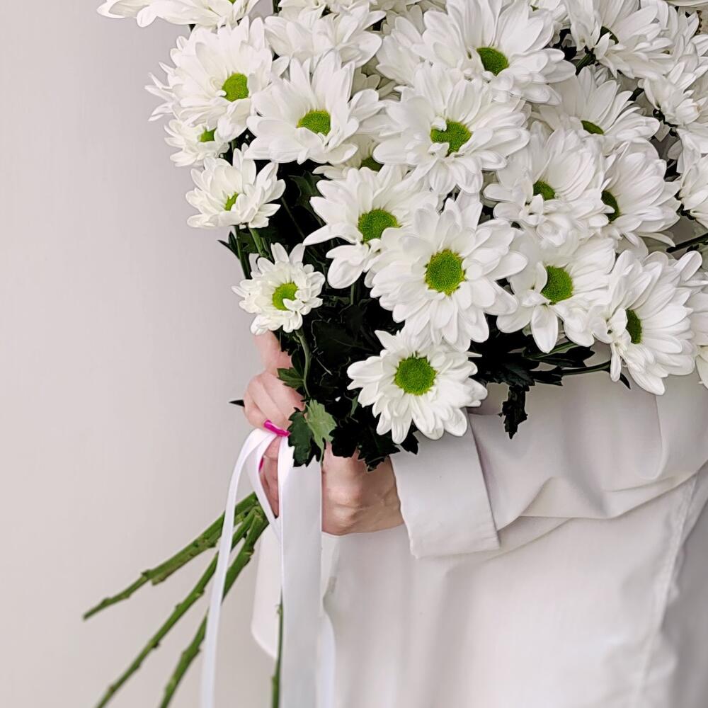 Букет «Ромашка» – 9 белоснежных хризантем в деревенском стиле Альметьевск Республика Татарстан