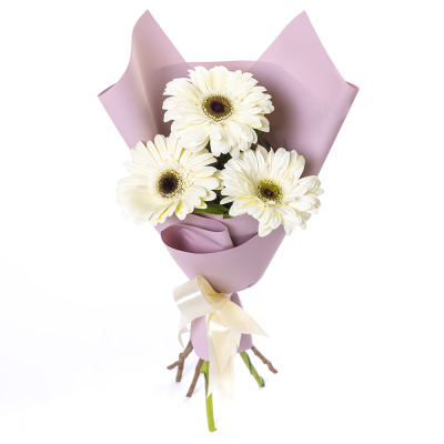 Нежный букет из 3 белых гербер – символ искренности и света Альметьевск Республика Татарстан