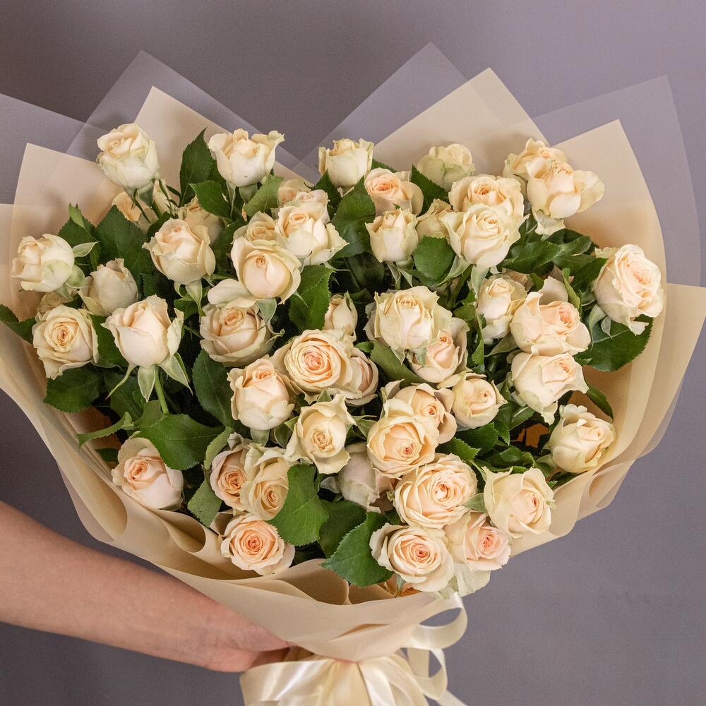 Букет «Персик» – пышные кустовые розы нежно-персикового оттенка Альметьевск Республика Татарстан