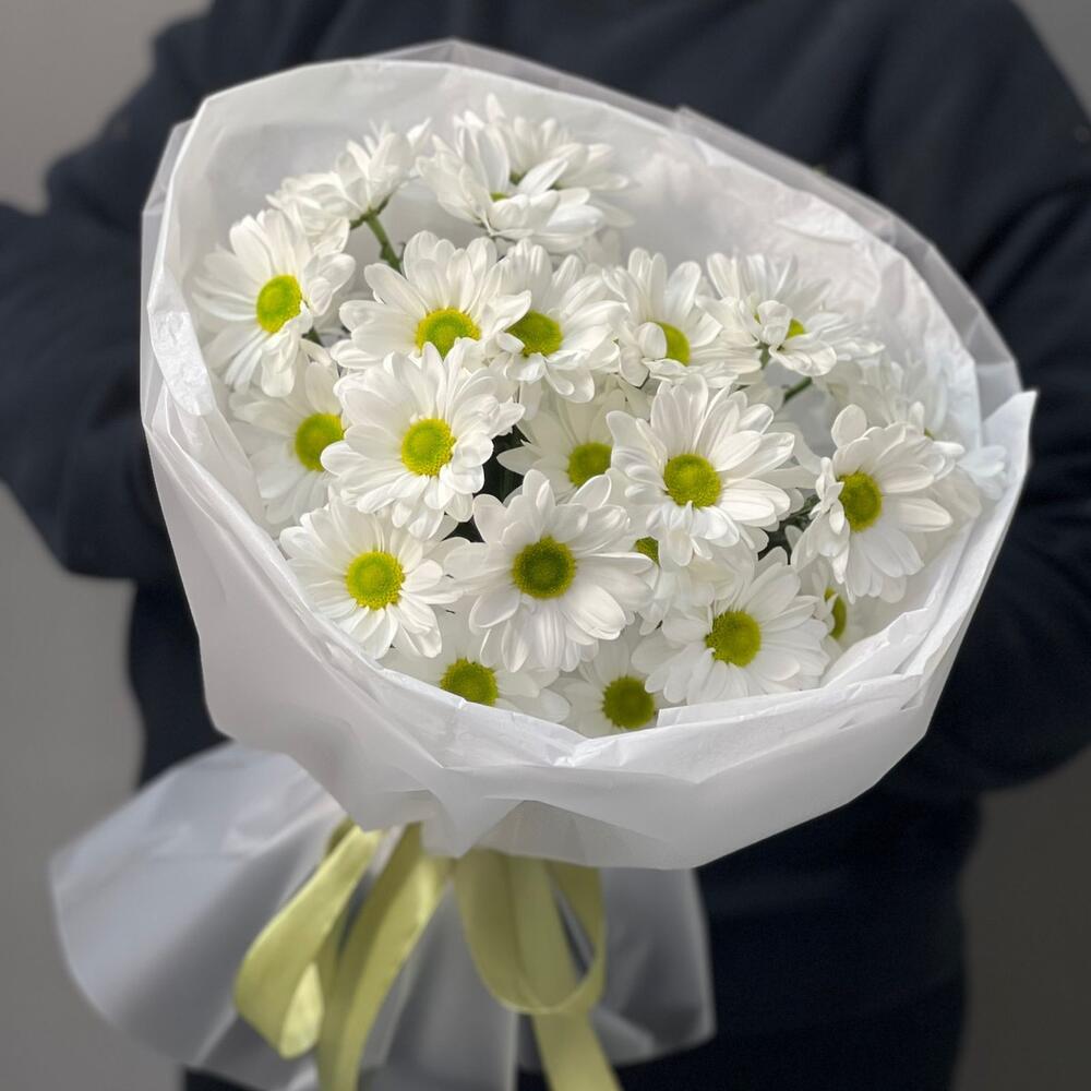 Букет «Ромашковый» – нежные белые хризантемы в деревенском стиле Альметьевск Республика Татарстан